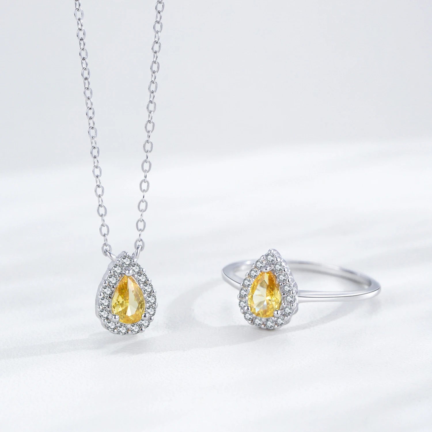 Parure Goutte Zircone Jaune en Argent 925 Liora®