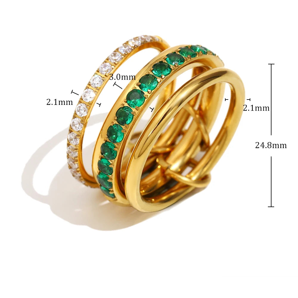 Bague Zircon Trois Doigts Plaqué Or 18K