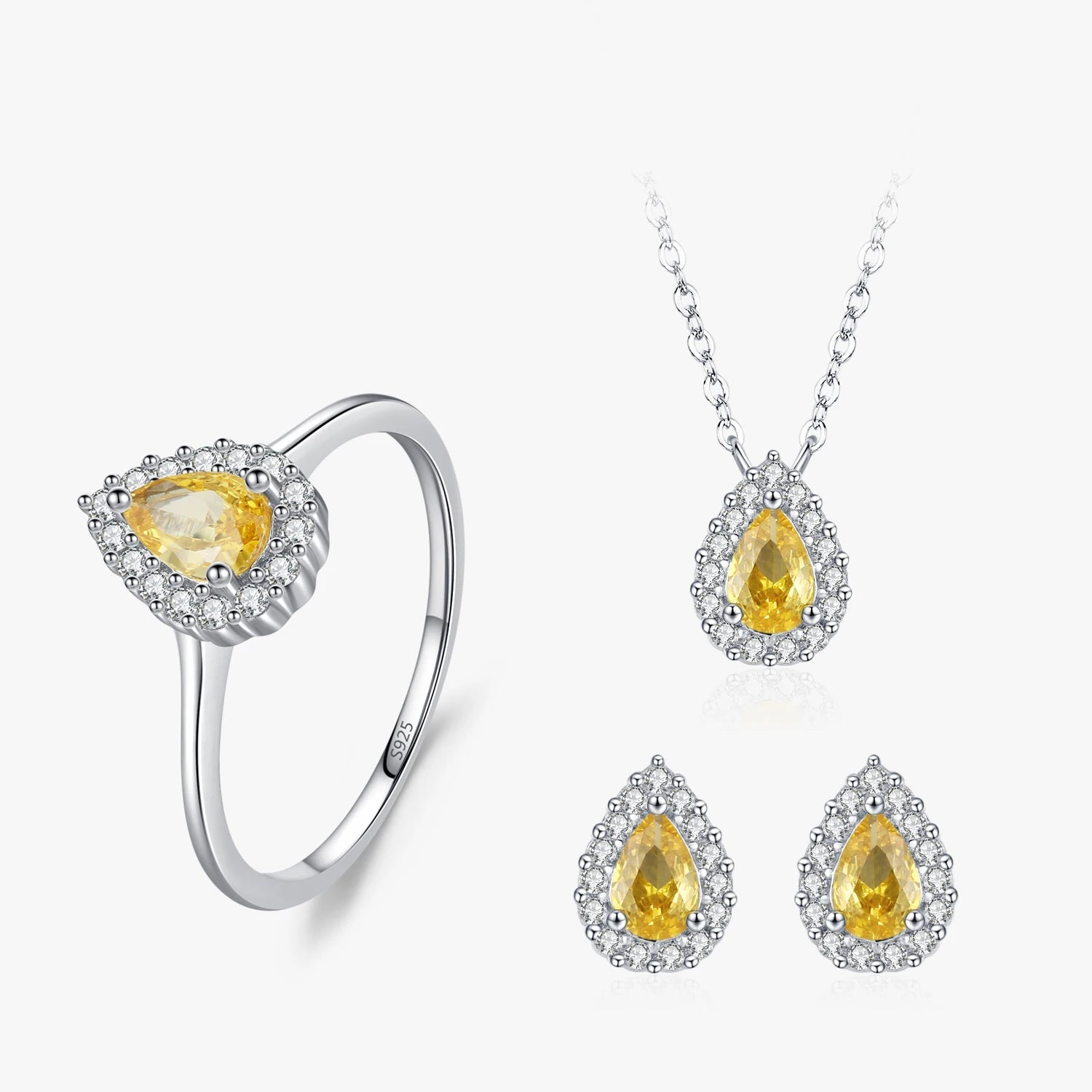 Parure Goutte Zircone Jaune en Argent 925 Liora®