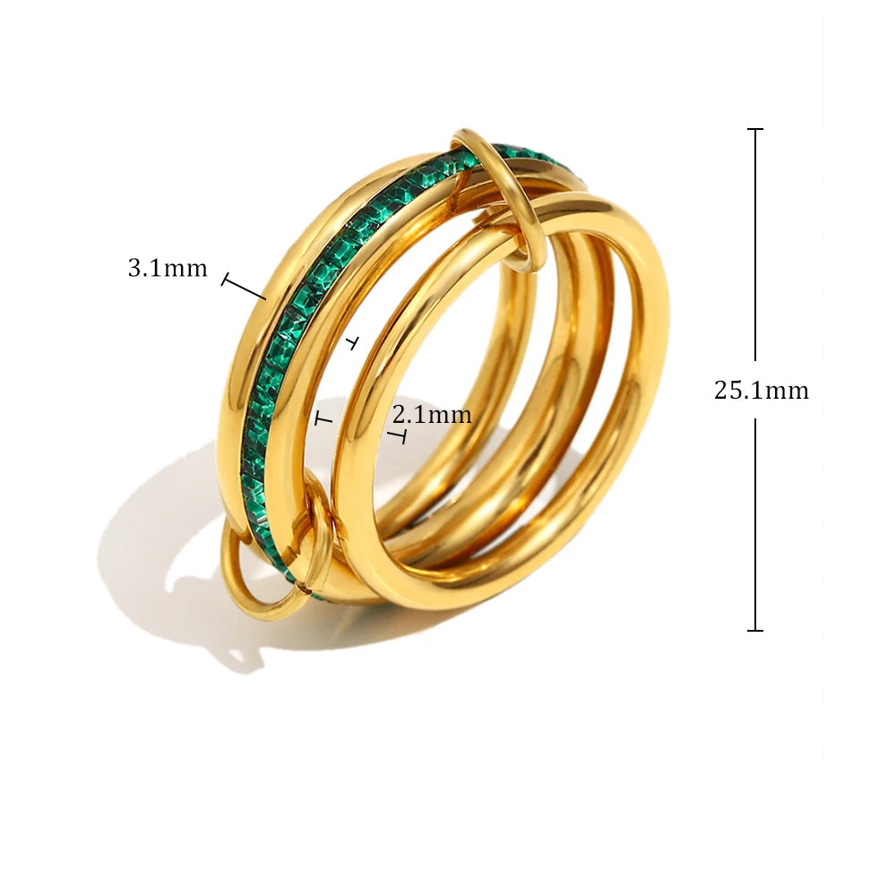 Bague Zircon Trois Doigts Plaqué Or 18K